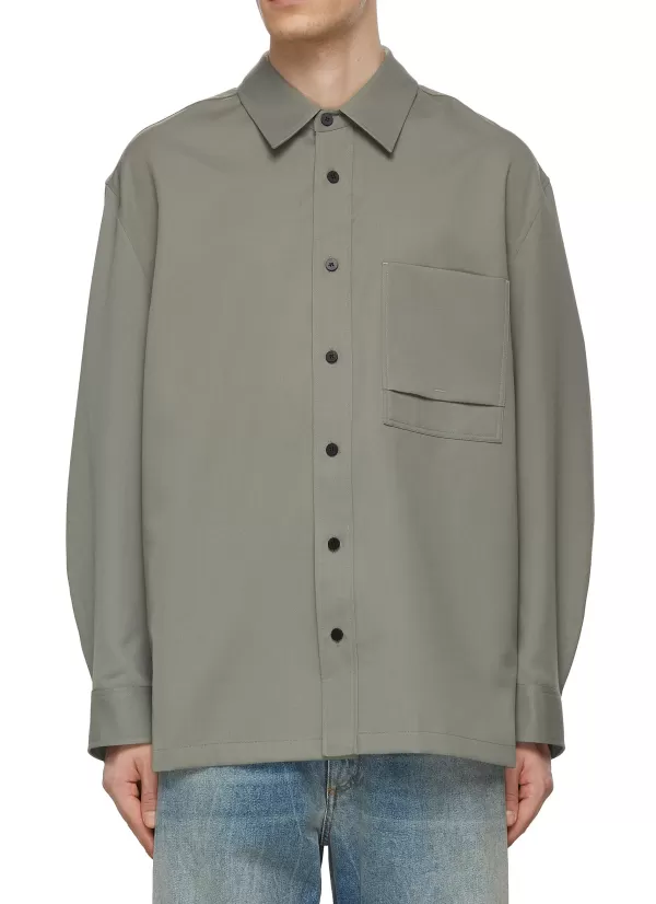 Shirts>SOLID HOMME Oversized Pocket Shirt