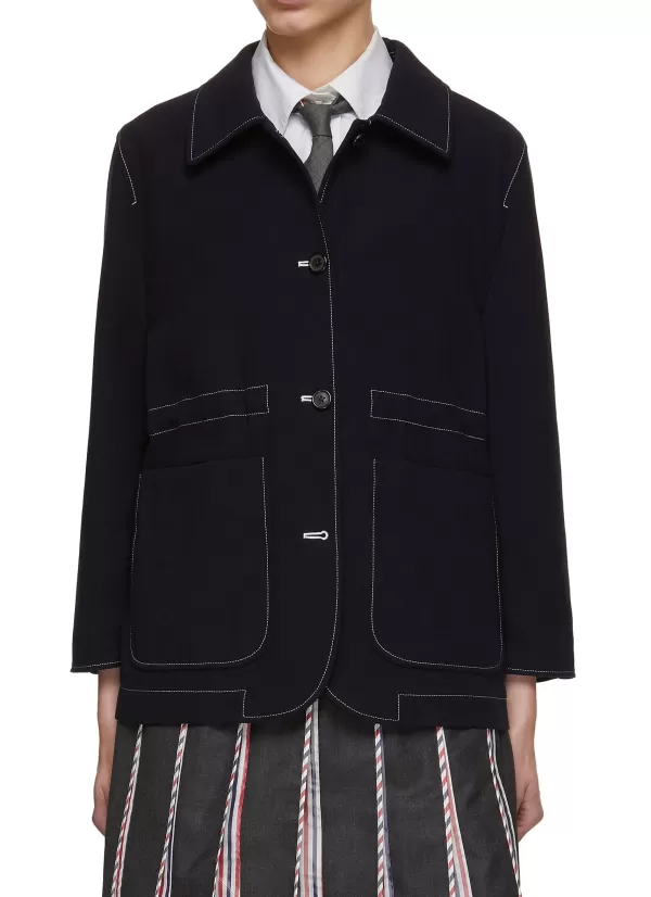 Jackets>THOM BROWNE Oversized Round Collar Jacket