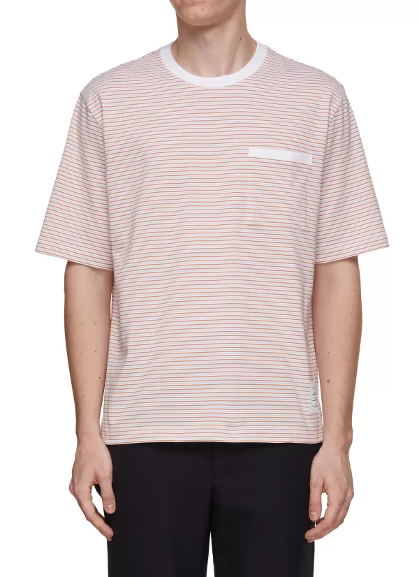 T-Shirts>THOM BROWNE Oversized Striped Pocket T-Shirt