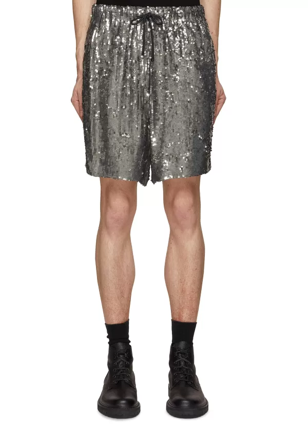 Pants>DRIES VAN NOTEN Paillettes Embellished Loose Fit Drawstring Shorts