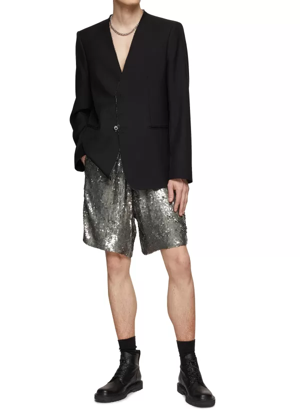 Pants>DRIES VAN NOTEN Paillettes Embellished Loose Fit Drawstring Shorts