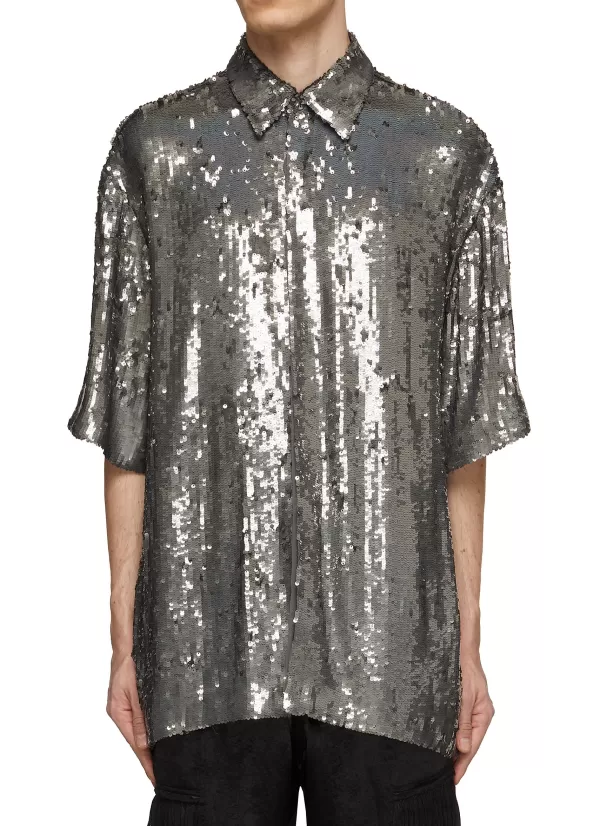 Shirts>DRIES VAN NOTEN Paillettes Embellished Loose Fit Shirt