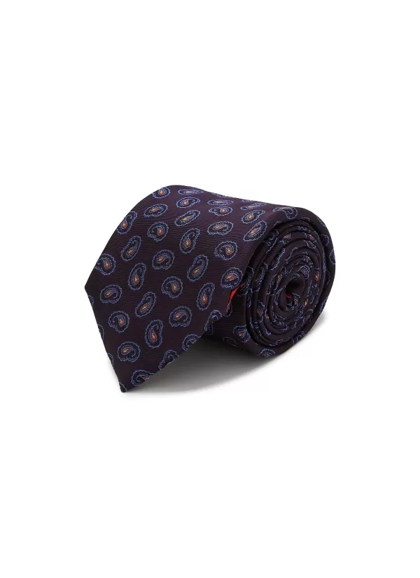 Ties>ISAIA Paisley Embroidered Silk Tie