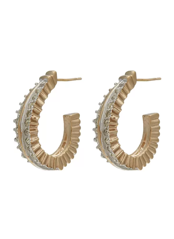 Vintage Accessories>* Panetta Gold Toned Metal Diamante Hoop Earrings