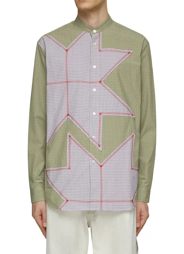 Shirts>KHOKI Patchwork Applique Chequered Shirt