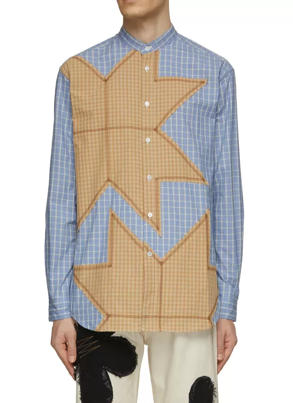 Shirts>KHOKI Patchwork Applique Chequered Shirt