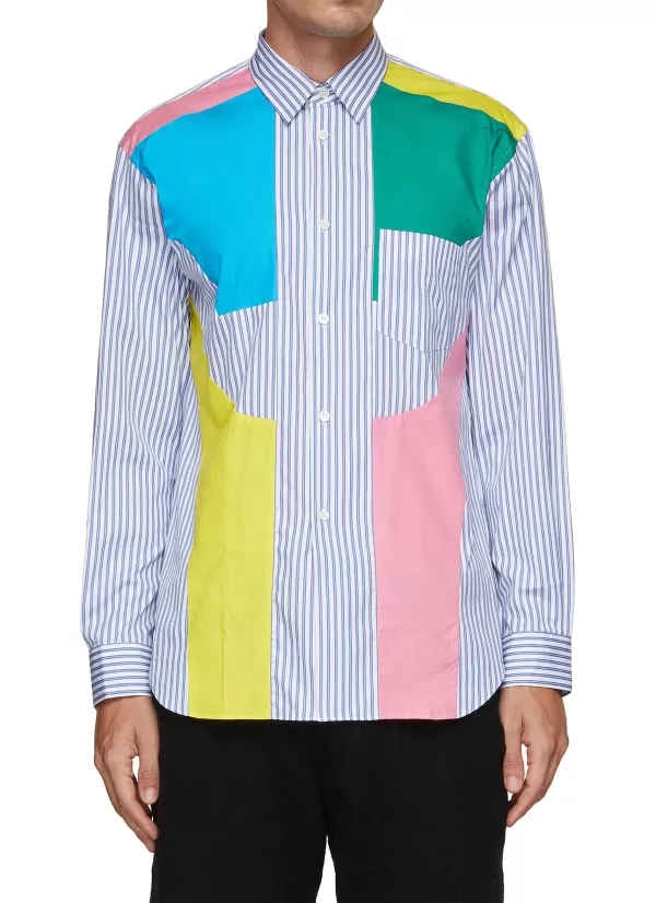 Shirts>COMME DES GARÇONS SHIRT Patchwork Poplin Striped Shirt