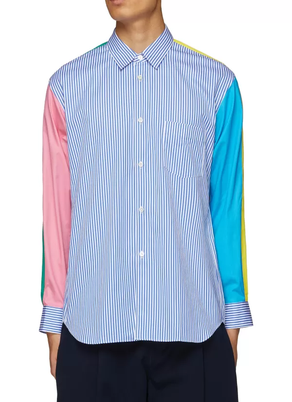 Shirts>COMME DES GARÇONS SHIRT Patchwork Sleeve Poplin Striped Shirt