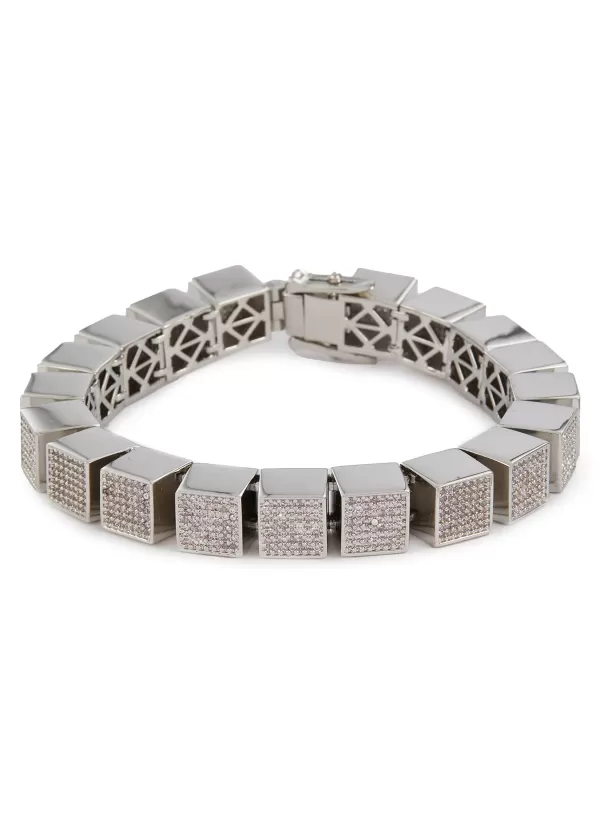 Fashion Jewellery>EDDIE BORGO Pave Cube Silver Toned Metal Bracelet