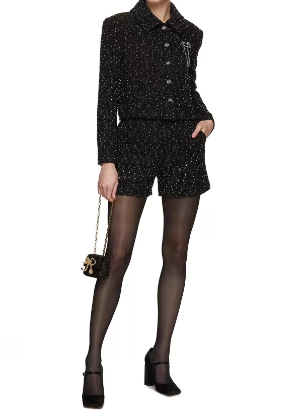 Jackets>SOONIL Pearl And Crystal Embellished Cropped Tweed Jacket