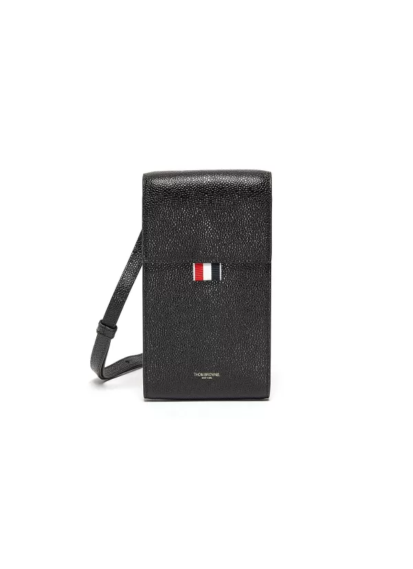 Tech Accessories>THOM BROWNE Pebble Grain Leather Phone Holder