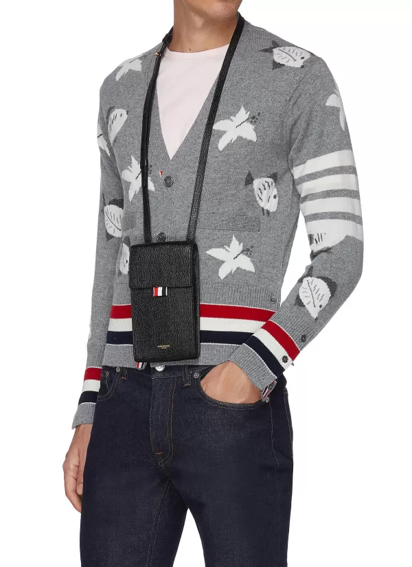 Tech Accessories>THOM BROWNE Pebble Grain Leather Phone Holder