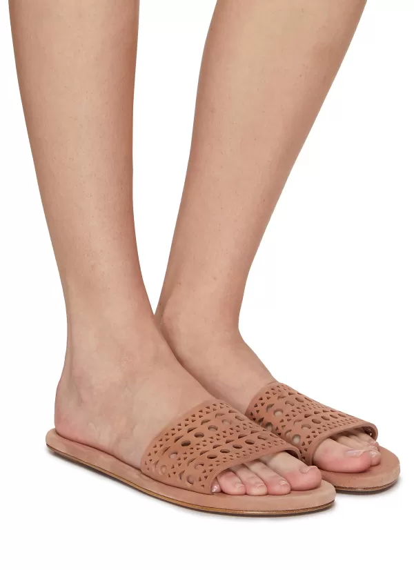 Slides>ALAÏA Perforated Vienne Suede Sandals