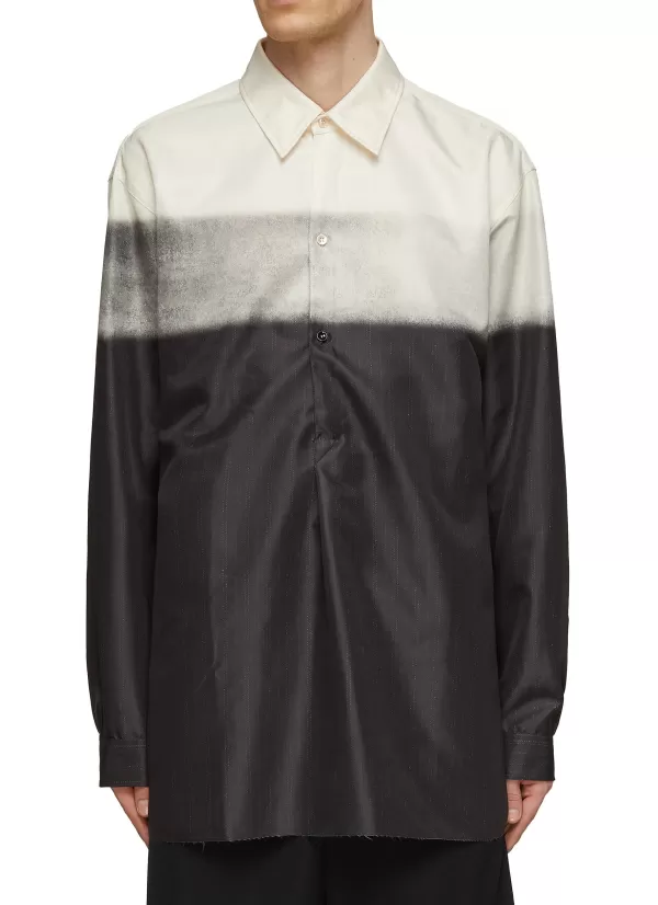 Shirts>MAISON MARGIELA Pinstripe Contrast Yoke Button Down Shirt