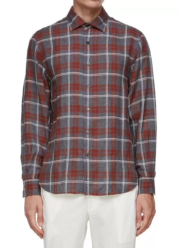 Shirts>TOMORROWLAND Plaid Linen Cotton Blend Shirt