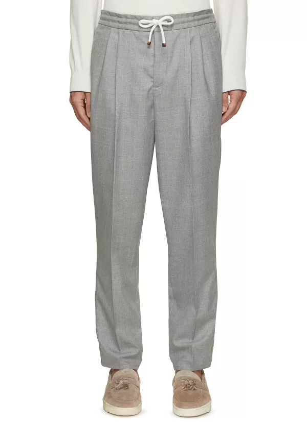 Pants>BRUNELLO CUCINELLI Pleated Wool Jogger Pants