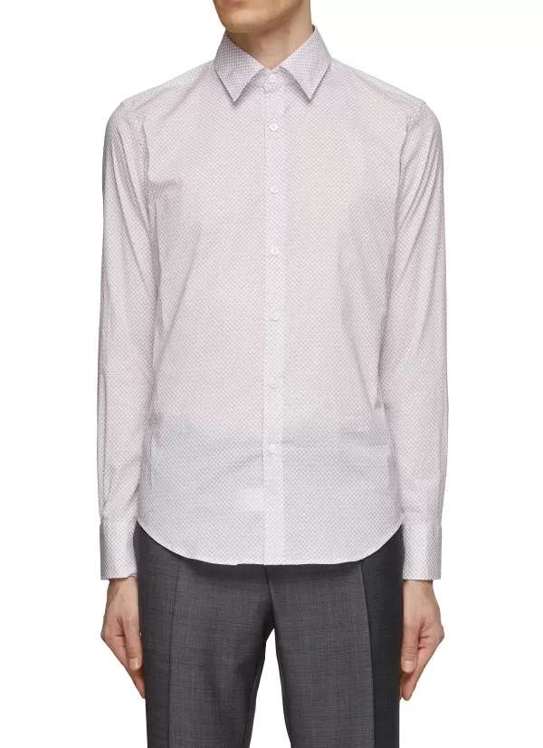 Shirts>CANALI Point Collar Zig Zag Pattern Cotton Shirt