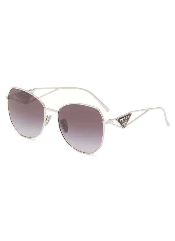 Eyewear>PRADA Collection 'Catwalk' Angular Frames Metal Triangle Logo Sunglasses