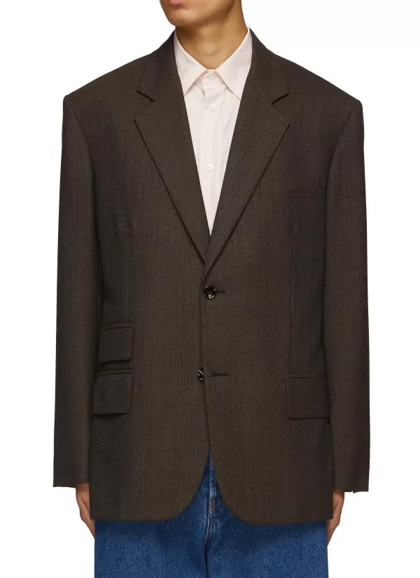 Suits>BOTTEGA VENETA Prince Of Wales Single Breasted Wool Blazer