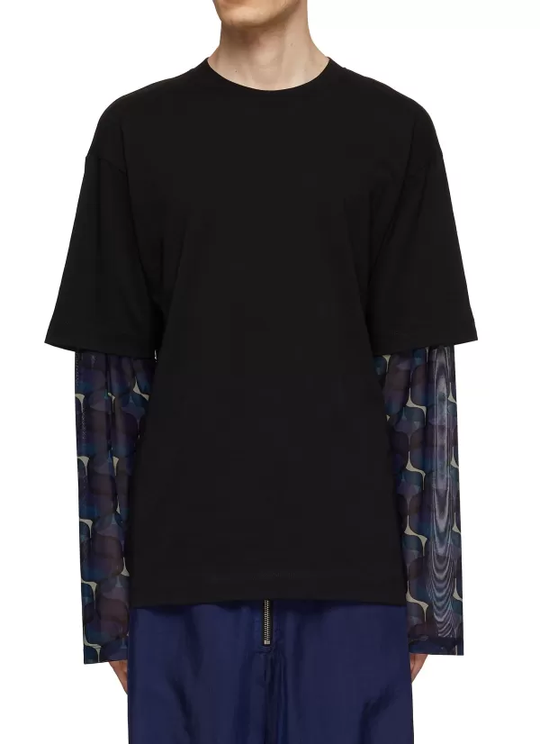 T-Shirts>DRIES VAN NOTEN Printed Sleeve Insert Crewneck T-Shirt