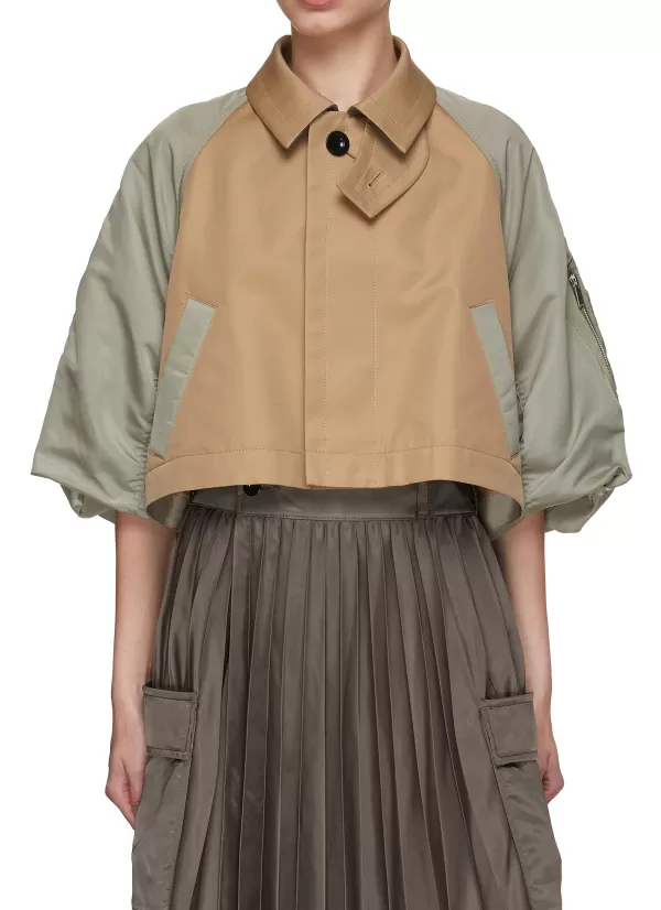 Jackets>SACAI Puff Sleeve Hybrid Cropped Trench Coat