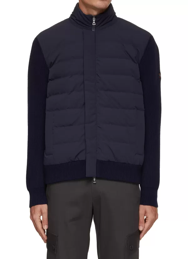 Puffer>PAUL & SHARK Puffer Front Panel High Neck Ribbed Wool Knit Jacket