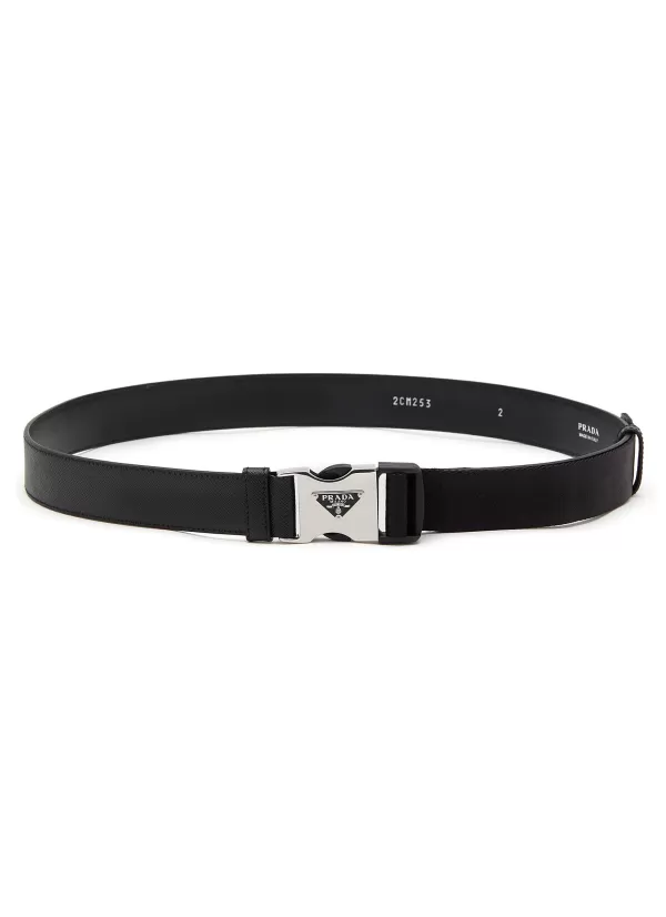 Belts>PRADA Push Lock Buckle Saffiano Leather Belt