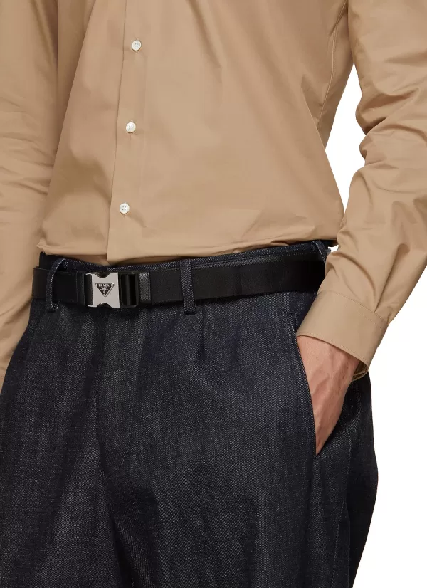 Belts>PRADA Push Lock Buckle Saffiano Leather Belt