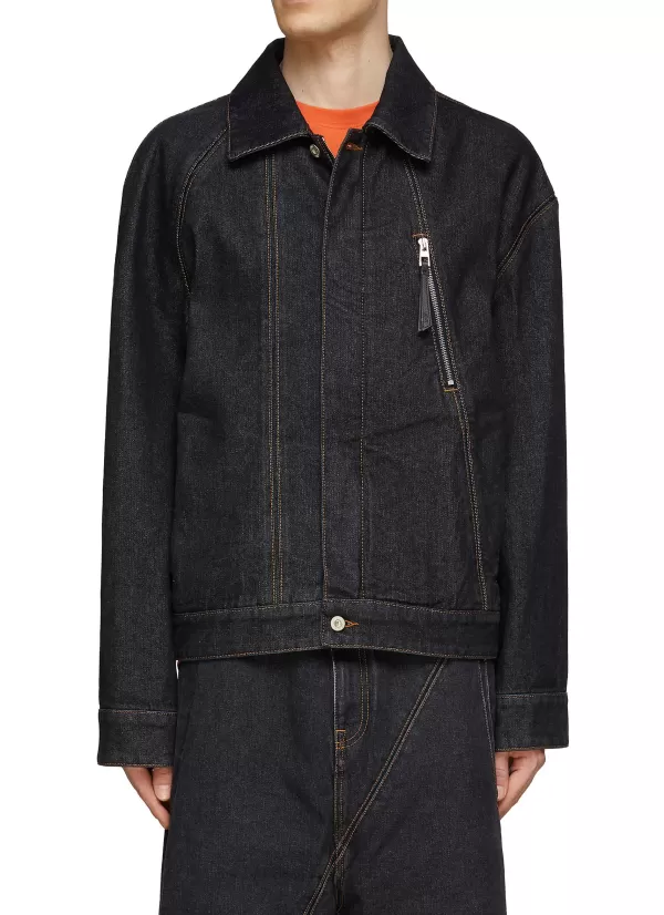 Jackets>LOEWE Puzzle' Overstitch Detail Dark Wash Denim Jacket