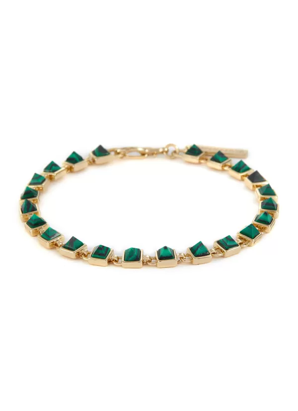 Fashion Jewellery>EDDIE BORGO Pyramid 12K Gold Plated Metal Malachite Tennis Bracelet