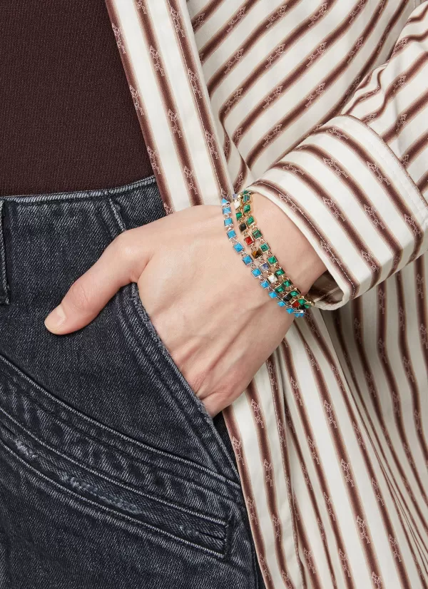 Fashion Jewellery>EDDIE BORGO Pyramid 12K Gold Plated Metal Turquoise Tennis Bracelet