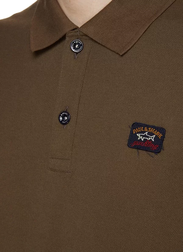 Polos>PAUL & SHARK Rectangular Logo Badge Cotton Polo Shirt