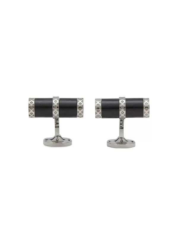 Cufflinks>TATEOSSIAN Regalia Black Steel Carbon Fibre Cyliner Cufflinks