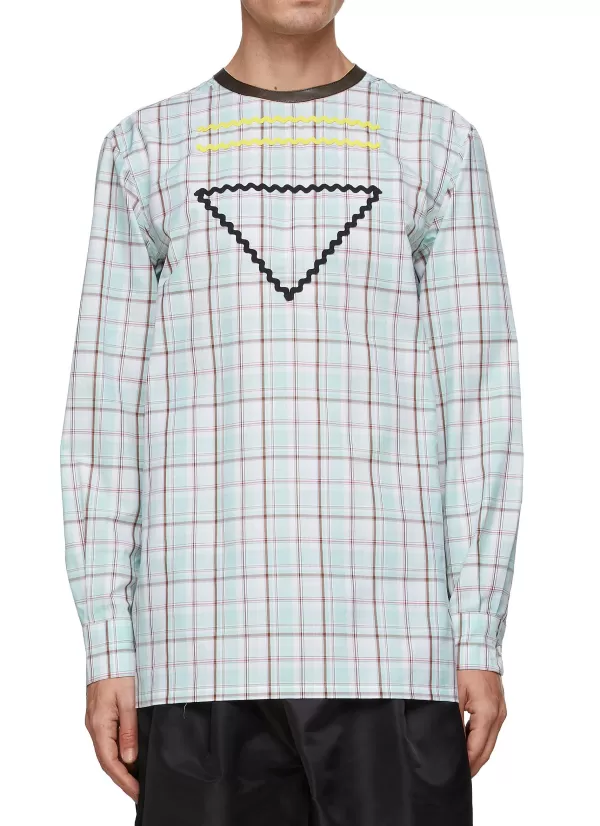 Shirts>PRADA Reversed Plaid Shirt Crewneck T-Shirt