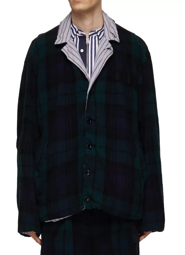 Jackets>SACAI Reversible Accordion Pockets Flannel Jacket