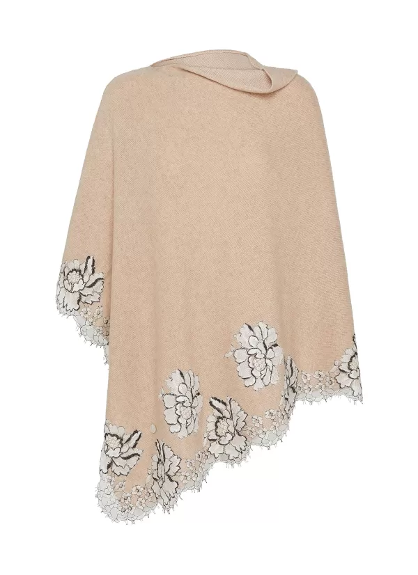 Scarves & Wraps>VINTAGE SHADES Reversible Lace Applique Cashmere Poncho