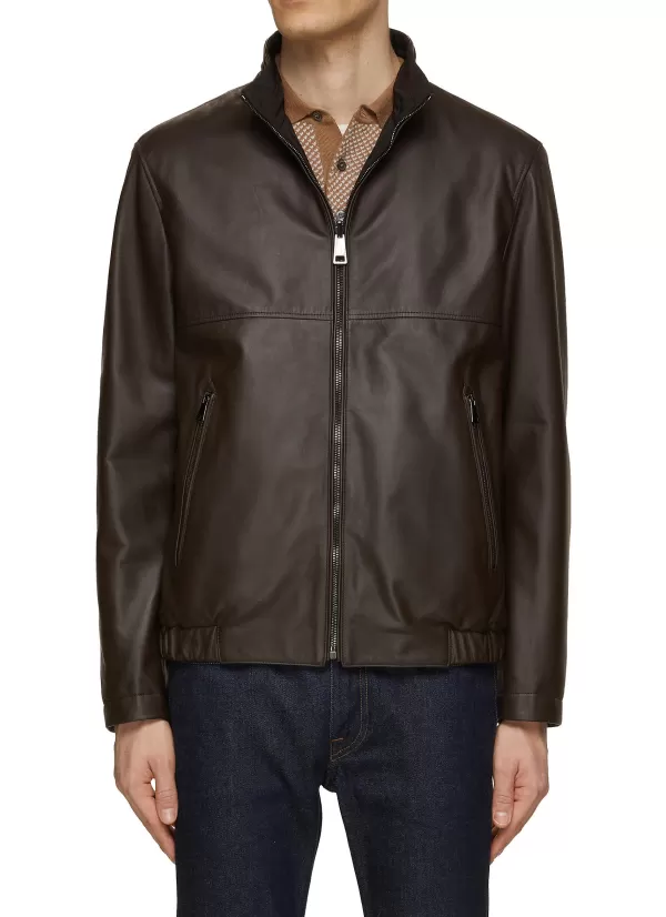 Jackets>CANALI Reversible Leather Bomber Jacket