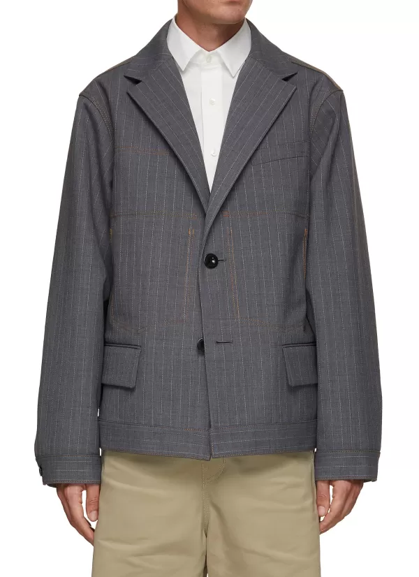 Coats>SACAI Reversible Pinstripe Blazer With Denim Lining