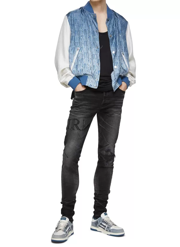 Pants>AMIRI Rhinestone Embellished Logo Skinny Jeans