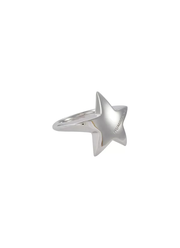 Fashion Jewellery>NUMBERING Rhodium Plated Sterling Silver Star Signet Ring