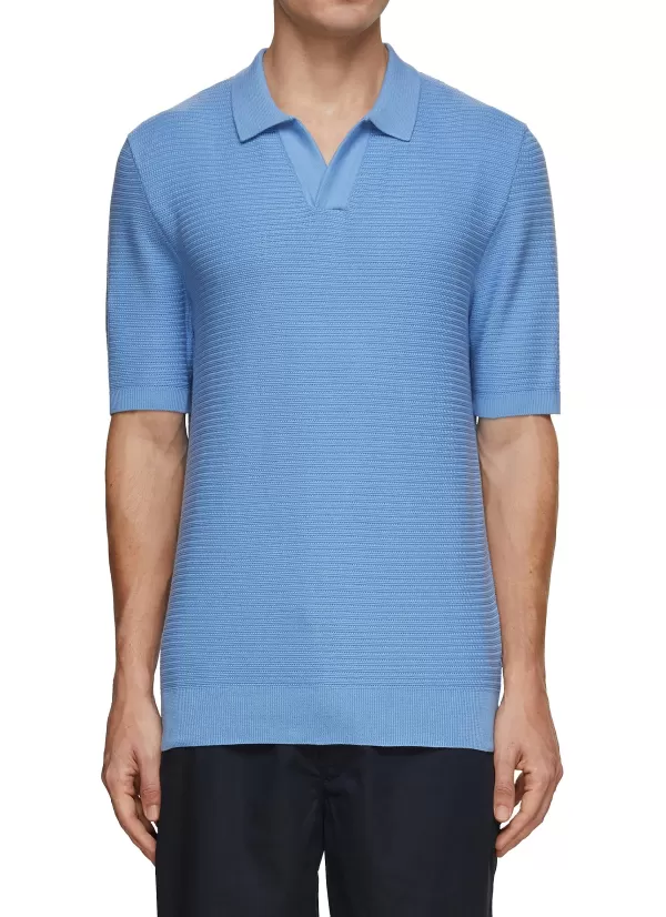 Polos>SUNSPEL Ribbed Cotton Knit Polo Shirt