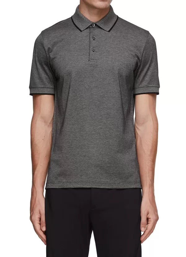 Polos>CANALI Ribbed Detail Polo Shirt