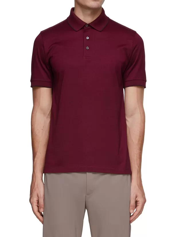 Polos>CANALI Ribbed Detail Polo Shirt