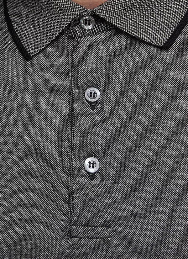 Polos>CANALI Ribbed Detail Polo Shirt