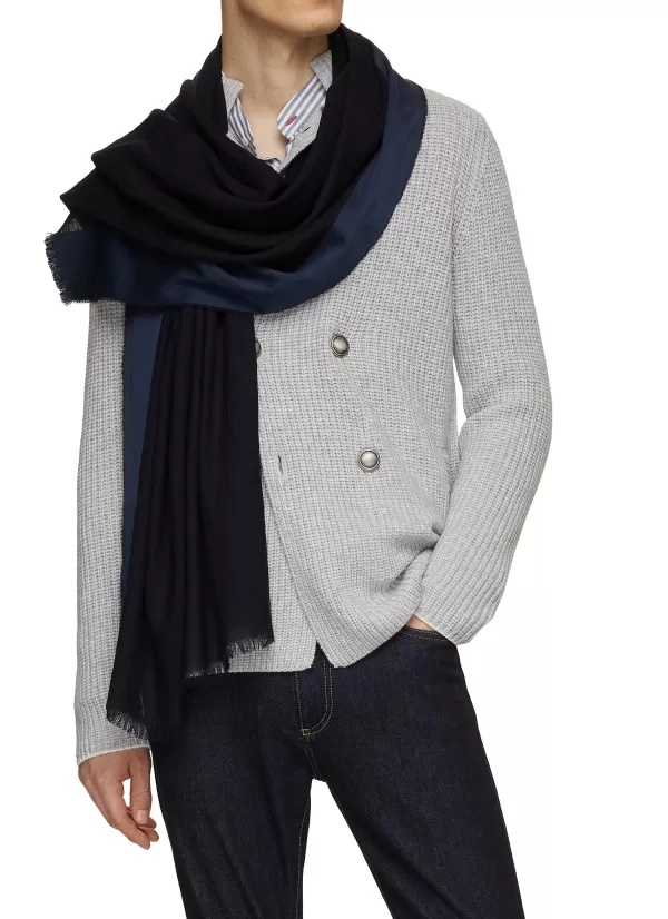 Scarves>JOHNSTONS OF ELGIN Ribbon Contrast Edge Wool Scarf