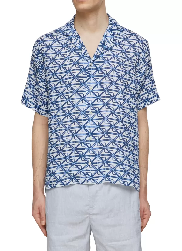 Shirts>FRESCOBOL CARIOCA Roberto Monogram Print Linen Shirt