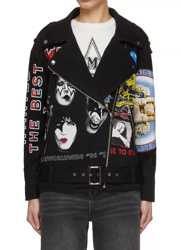 Jackets>DRY CLEAN ONLY Rock Band Print Biker Jacket