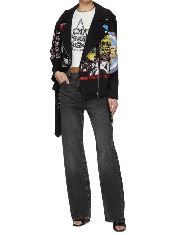 Jackets>DRY CLEAN ONLY Rock Band Print Biker Jacket