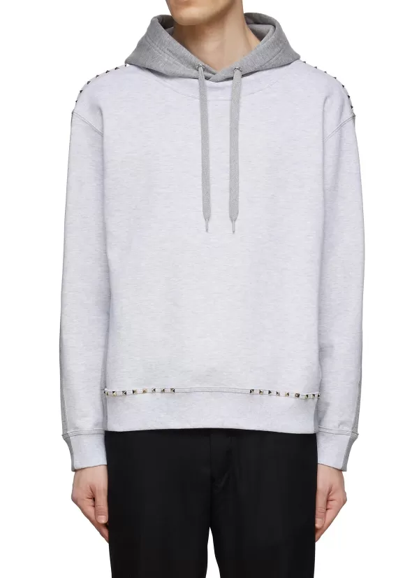 Pullovers & Hoodies>VALENTINO Rockstud Embellished Drawstring Hoodie