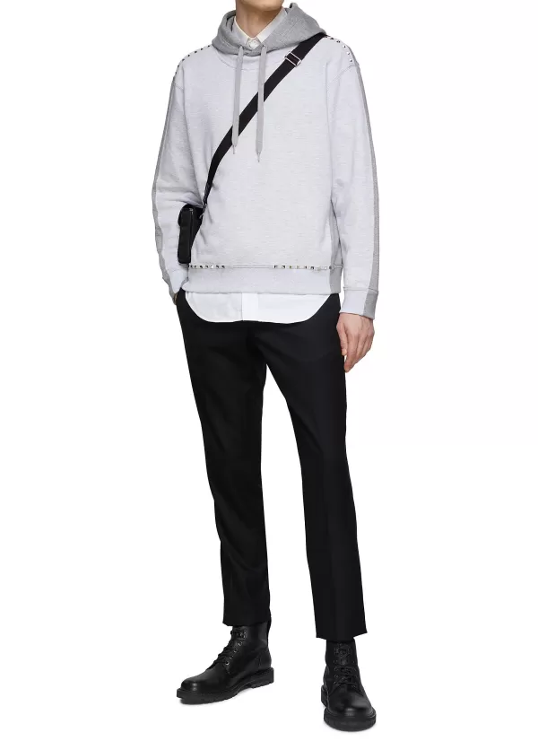 Pullovers & Hoodies>VALENTINO Rockstud Embellished Drawstring Hoodie